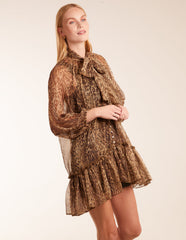 Leopard Print Pussybow Frill Shirt Dress
