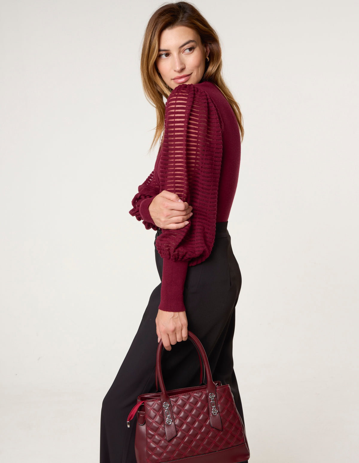 Semi-Sheer Mesh Panel Long Sleeve Jumper