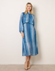 Zig Zag Metallic High Neck Puffball Pleated Dress