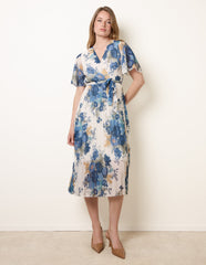 Crossover Pleated Print Dress