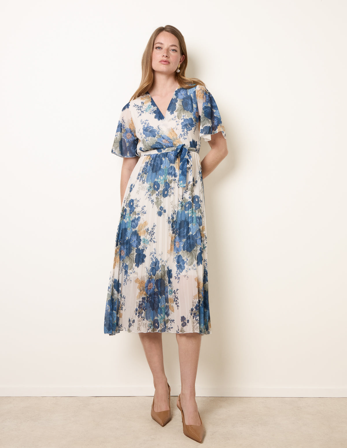 Crossover Pleated Print Dress