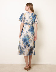 Crossover Pleated Print Dress