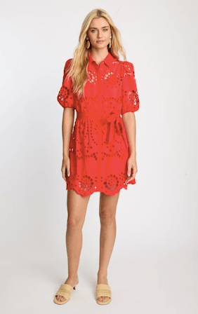 Caballero Eloise Dress in Poppy Red Eyelet Lace