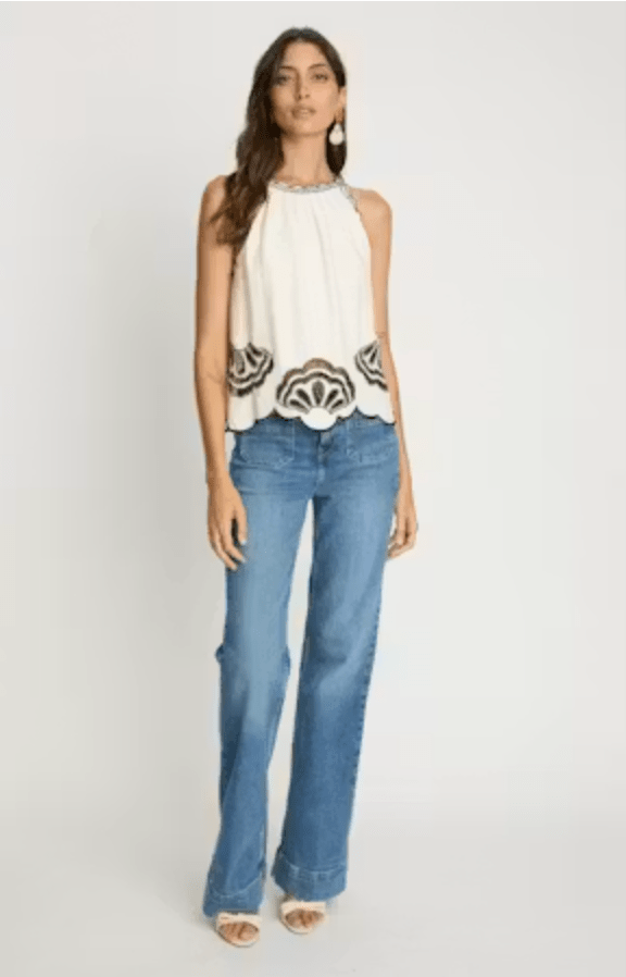 Caballero Hadley Top in White Black Embroidery