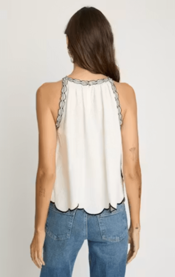 Caballero Hadley Top in White Black Embroidery