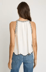 Caballero Hadley Top in White Black Embroidery