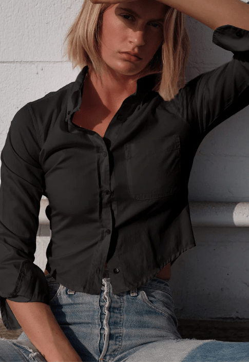 Cali Carmen Crop Shirt in Black