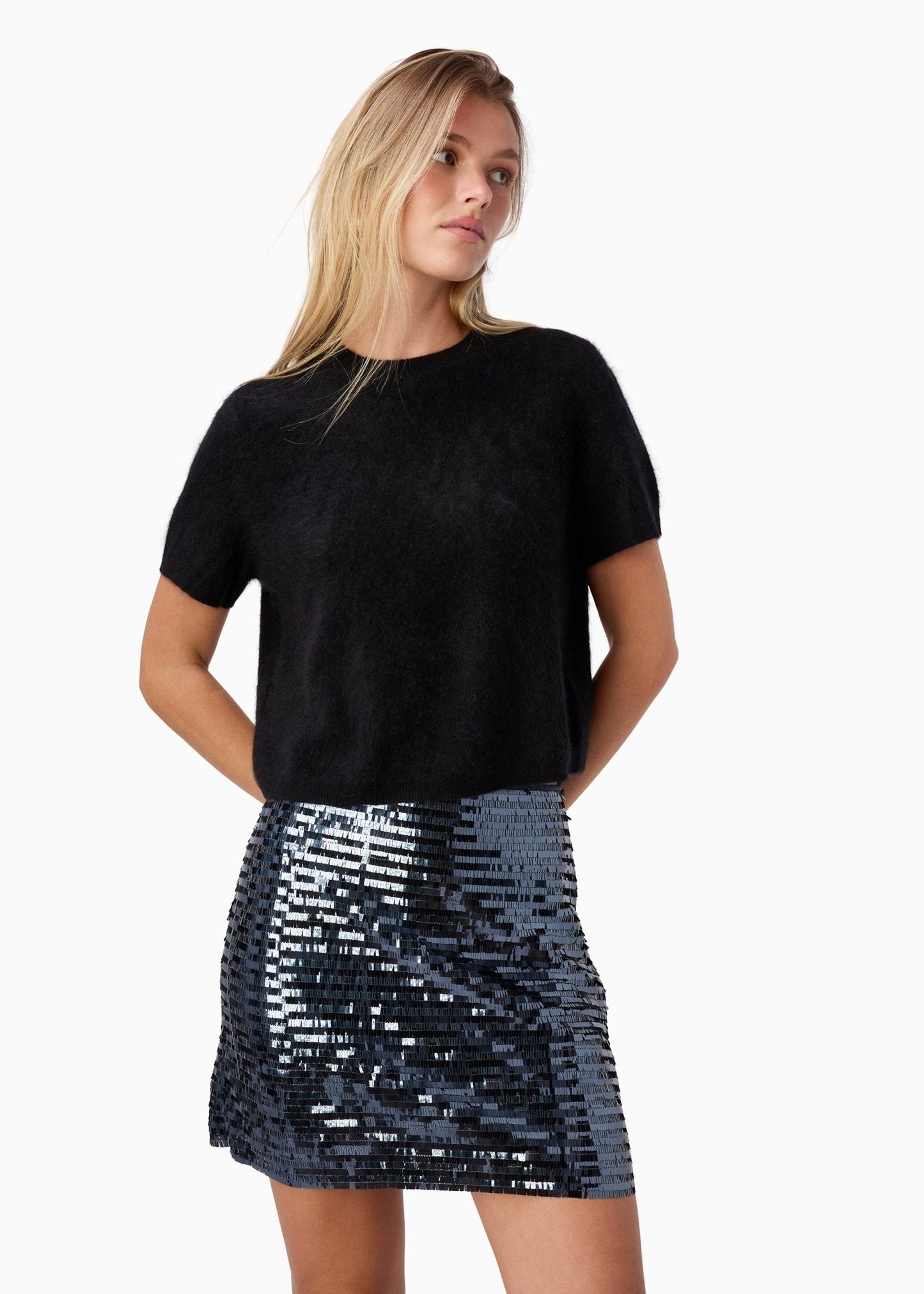 Cami NYC Fayruz Mid Rise Sequin Skirt in Coal