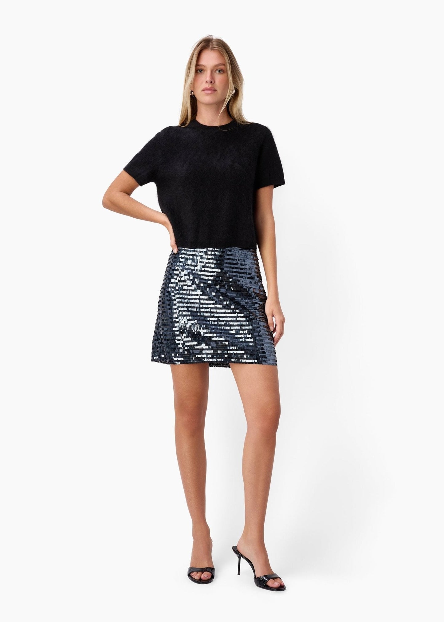 Cami NYC Fayruz Mid Rise Sequin Skirt in Coal