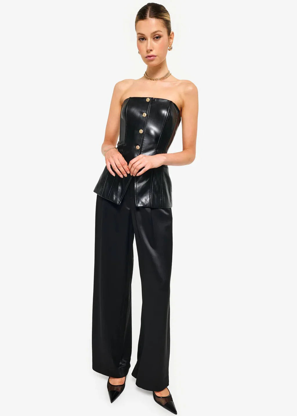 Cami NYC Iman Vegan Leather Top in Black