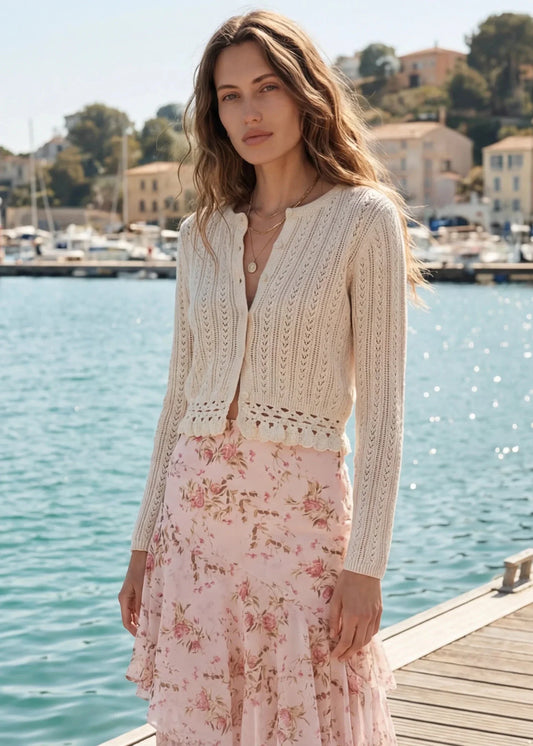 Cami NYC Lilibeth Pointelle Cardigan in Macadamia