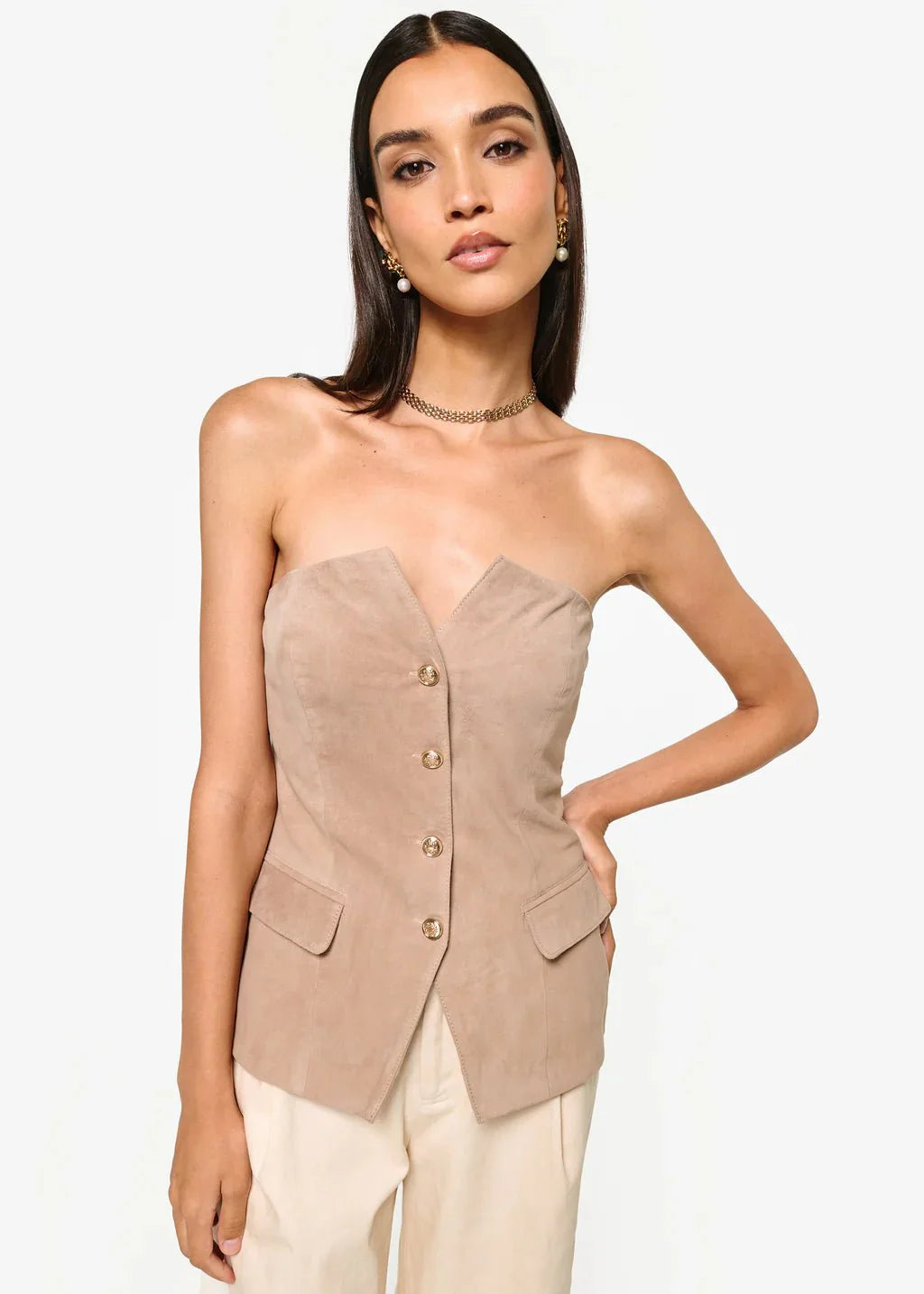 Cami NYC Zamora Strapless Suede Corset in Incense
