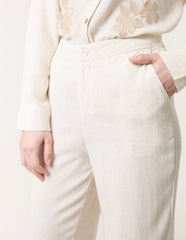 Linen Flower Embroidery Trousers