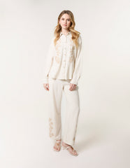Linen Flower Embroidery Trousers