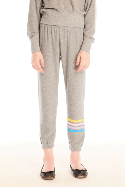 Chaer Kids Contrast Strappings Pant in Heather Grey
