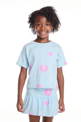 Chaser Bolt Hearts Girls Tee in Clear Sky