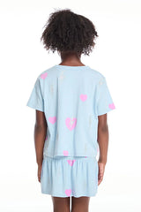 Chaser Bolt Hearts Girls Tee in Clear Sky