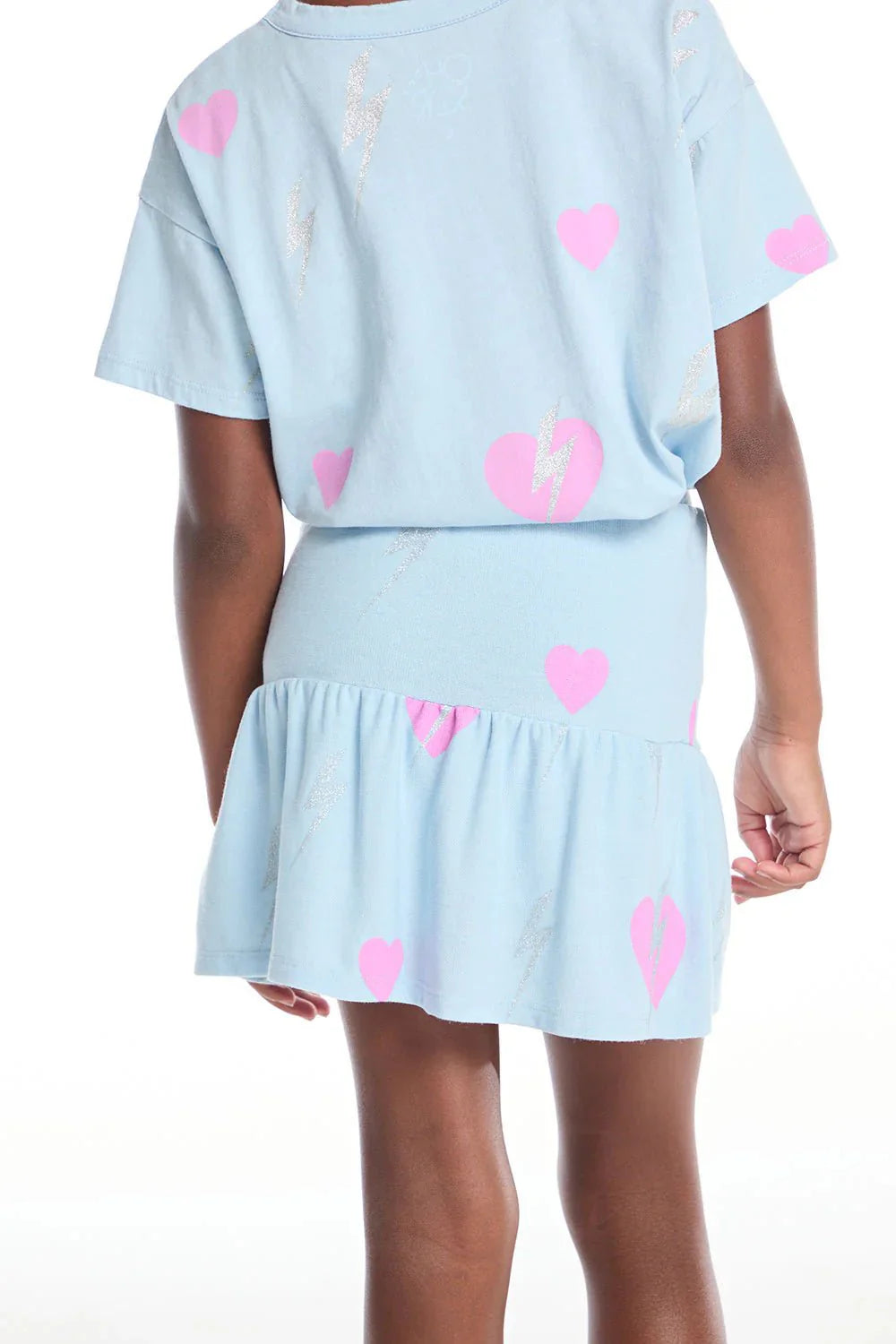 Chaser Bolt Hearts Skirt in Clear Sky