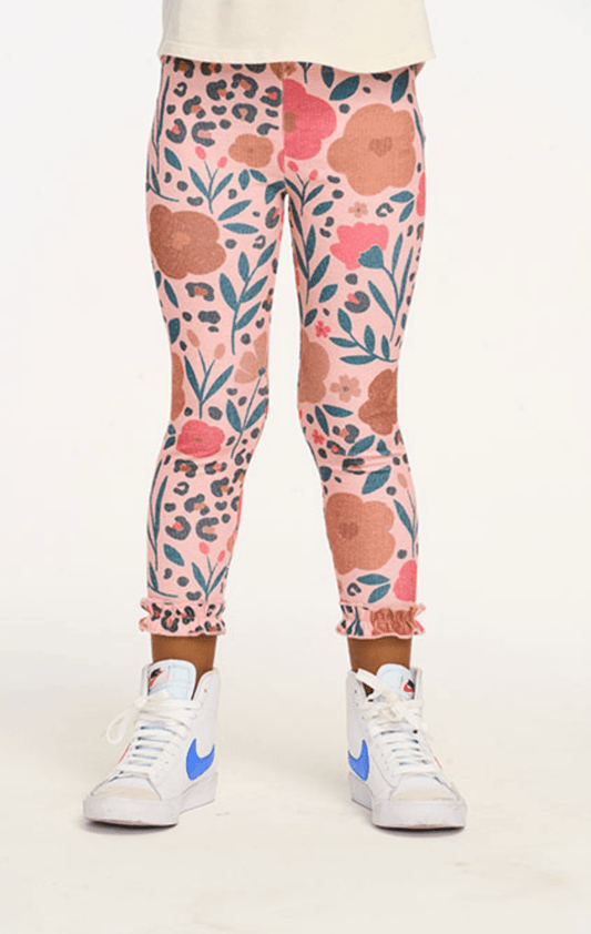Chaser Bottom Ruffle Leggings in Floral & Leopard