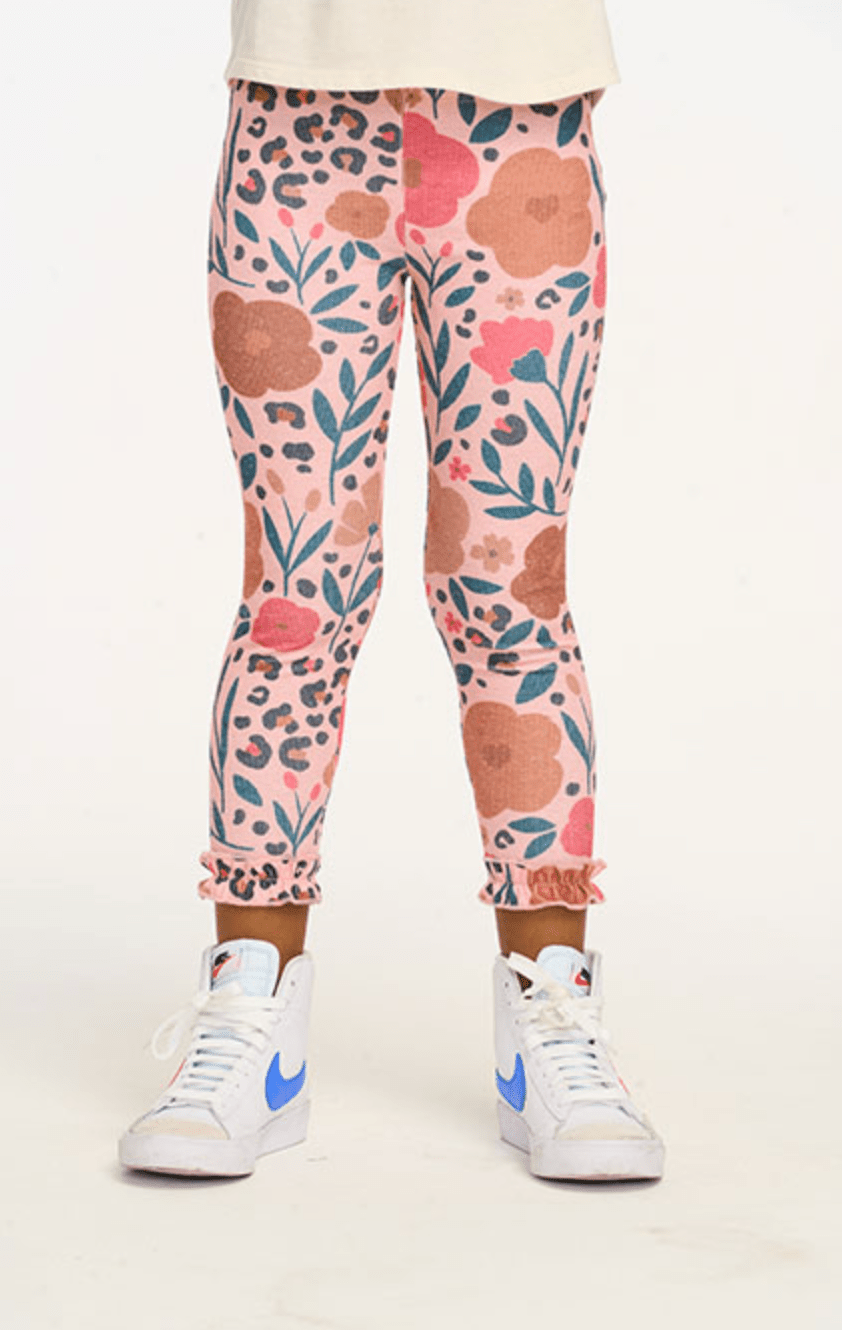 Chaser Bottom Ruffle Leggings in Floral & Leopard