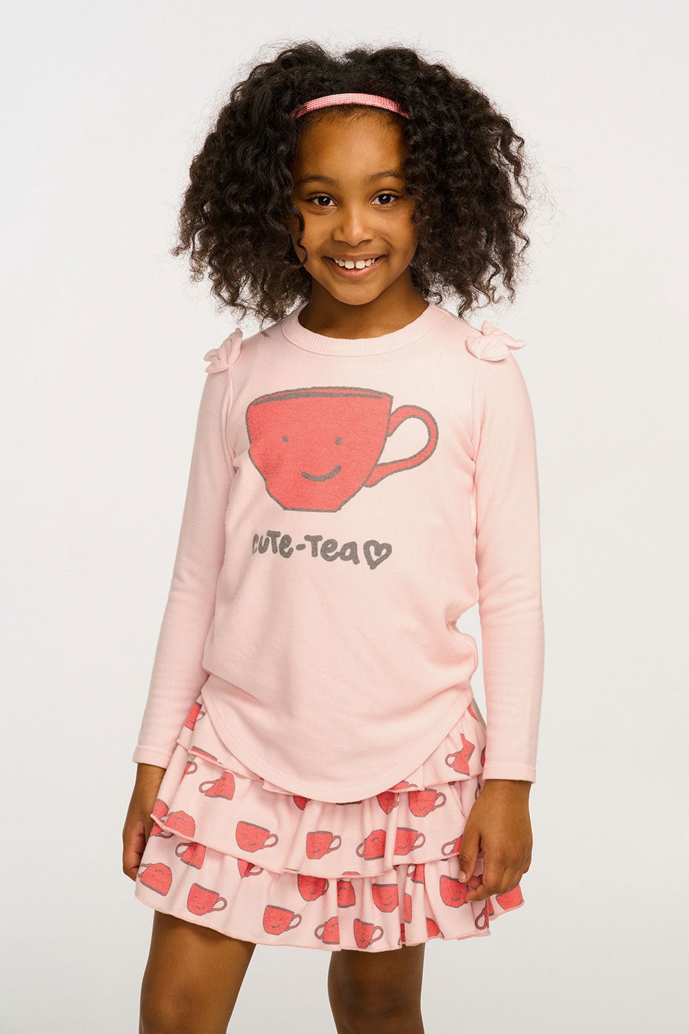 Chaser Cute Tea Cups Ruffle Skort in Rosy