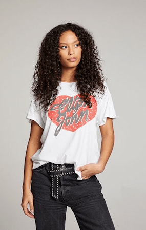 Chaser Elton John Script Logo Heart Tee in White