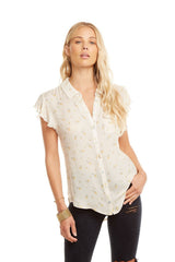 Chaser Gauze Flutter Sleeve Shirt in Rosette