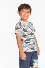 Chaser Kids All Over Camo Shark Tee in Coconut Milk