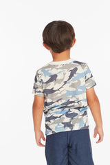Chaser Kids All Over Camo Shark Tee in Coconut Milk
