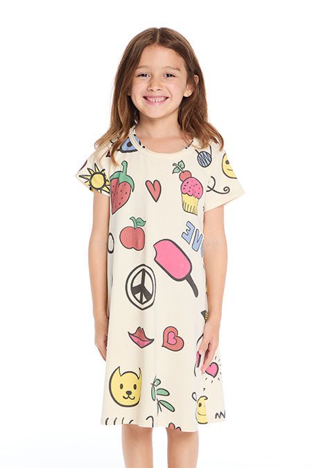 Chaser Kids Back to School Doodles Dress in Starry White