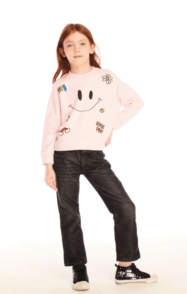 Chaser Kids Be Happy Icon Long Sleeve in Pinky