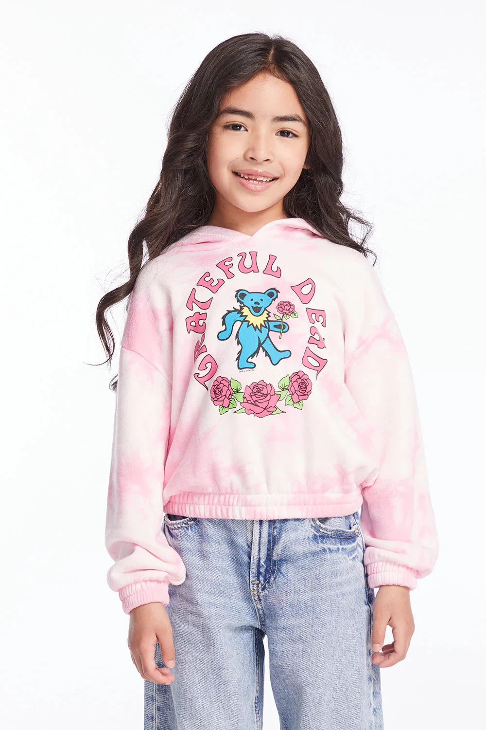 Chaser Kids Grateful Dead Bears & Roses Sweatshirt in Pink Cosmos Tie Dye