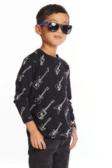 Chaser Kids Guitar Jam Long Sleeve Tee in True Black