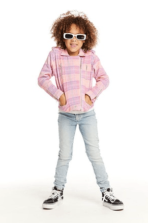 Chaser Kids Moto Jacket in Cotton Candy Plaid