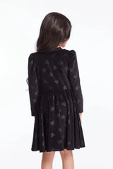 Chaser Kids Puff Long Sleeve Dress in Licorice Heart