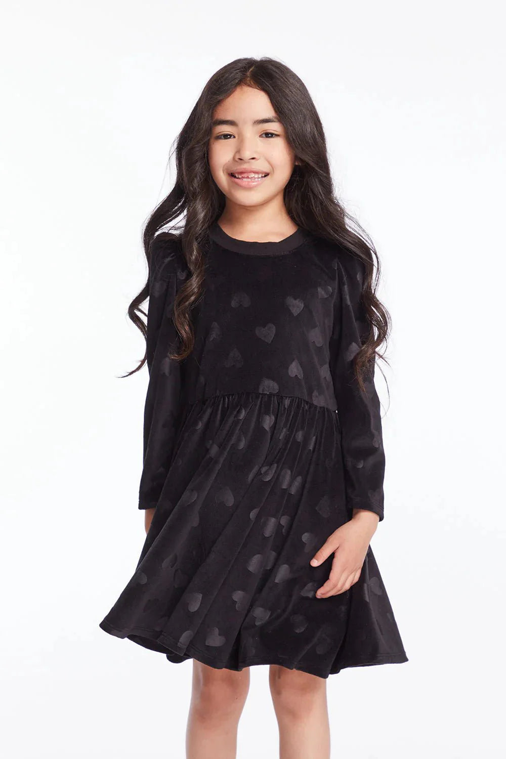 Chaser Kids Puff Long Sleeve Dress in Licorice Heart