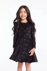 Chaser Kids Puff Long Sleeve Dress in Licorice Heart