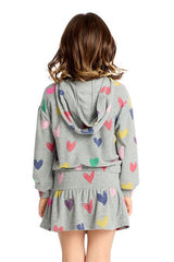Chaser Kids Rainbow Hearts Hoodie in Heather Gray