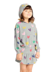 Chaser Kids Rainbow Hearts Hoodie in Heather Gray