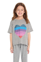 Chaser Kids Stripe Heart Tee in Grey