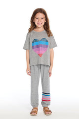Chaser Kids Stripe Heart Tee in Grey
