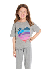 Chaser Kids Stripe Heart Tee in Grey