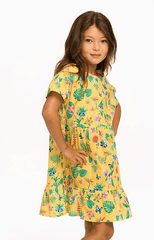 Chaser Kids Tiered Dress in Lemon Tropical Floral