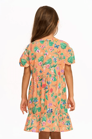 Chaser Kids Tiered Dress in Peach Tropical Floral