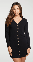 Chaser Rib Button Down Cardigan Dress in True Black
