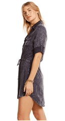 Chaser Roll Up Sleeve Button Down Dress