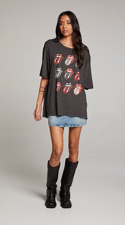 Chaser Rolling Stones Multi Logo One Size Tee in Vintage Black