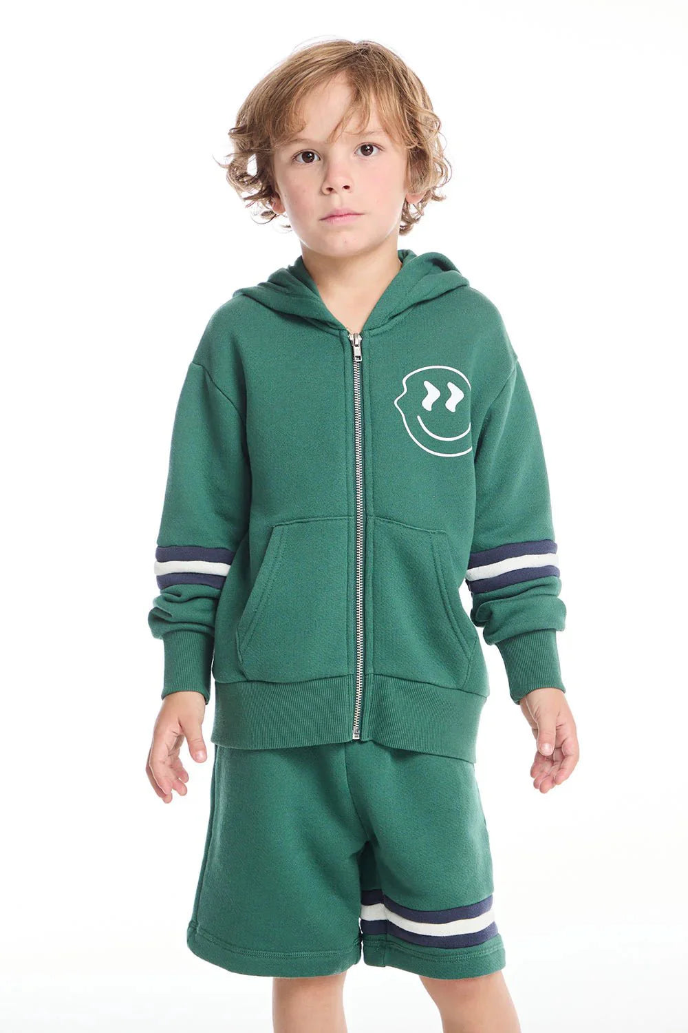 Chaser Smiley Daze Boys Zip Up Hoodie in Broccolini
