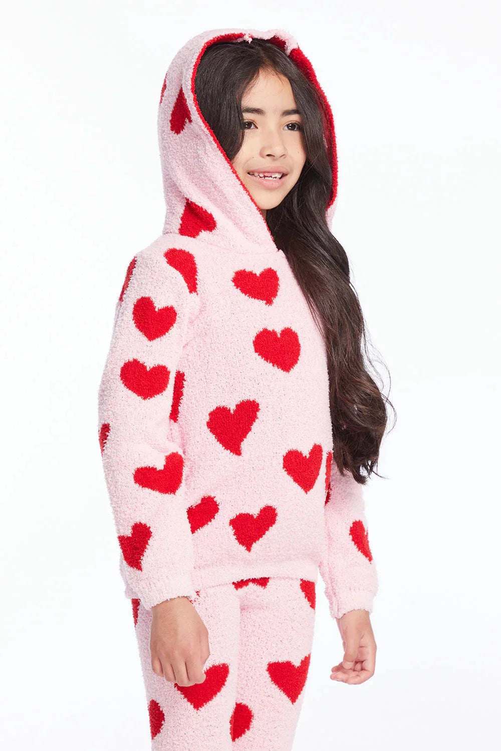 Chaser Sugar Heart Girls Semi Cropped Shirred Pullover Hoodie