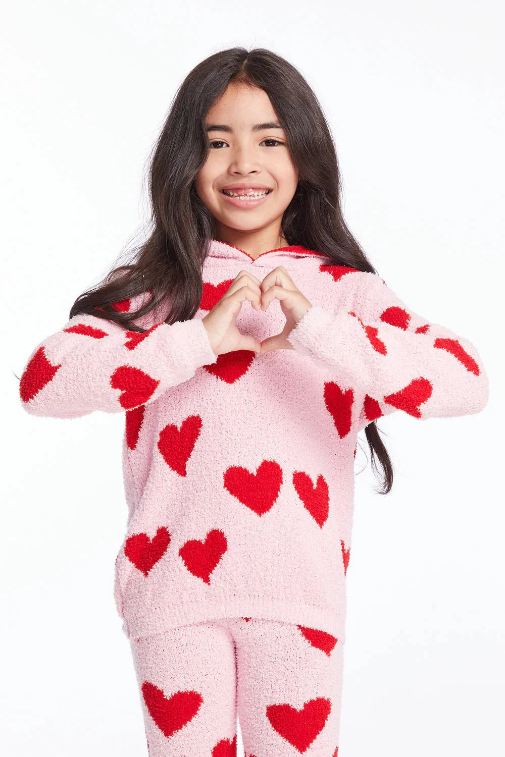 Chaser Sugar Heart Girls Semi Cropped Shirred Pullover Hoodie